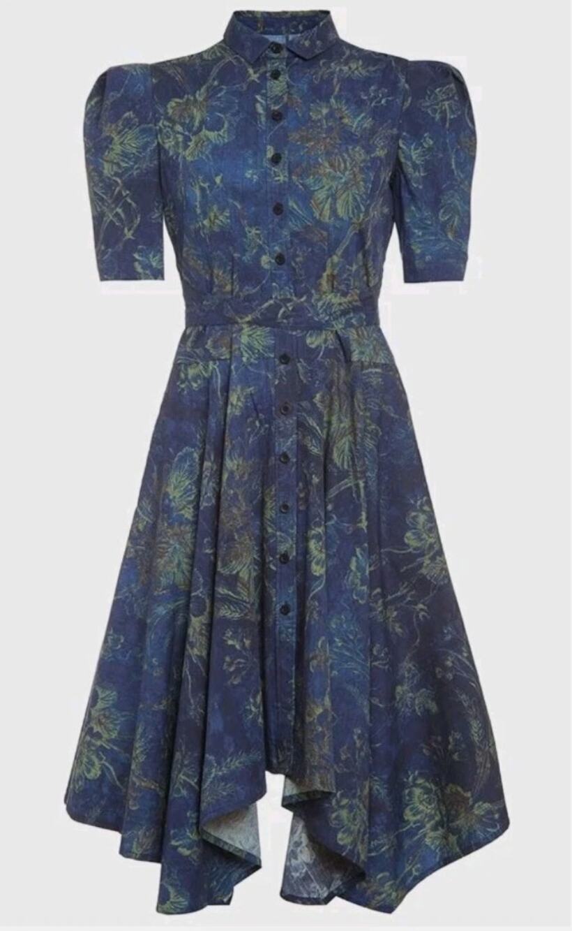 GaryGraham422 Amanda Cotton Poplin Midi Handkerchief Dress Indigo Floral